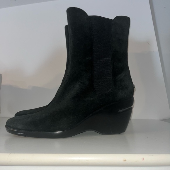 Women's Cole Haan Air Mid Calf Boots Shoes Size 10B Black Suede Wedge Stretch - Picture 3 of 6